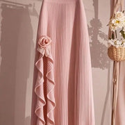 OCEANLOVE Irregular Ruffles Women Skirts Solid Pleated Autumn Winter A-line Jupe Femme Korean Fashion Elegant Retro Long Skirt