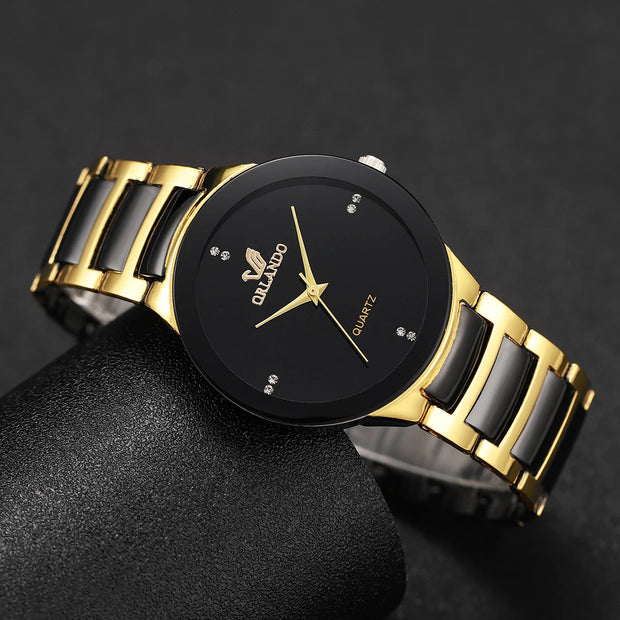 Men’s Luxury Quartz Watch – Gold Black Stainless Steel Business Timepiece