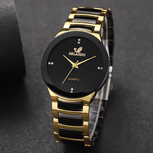 Men’s Luxury Quartz Watch – Gold Black Stainless Steel Business Timepiece