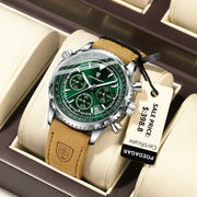 POEDAGAR Luxury Men’s Chronograph Watch – Waterproof Quartz Military Leather Wristwatch