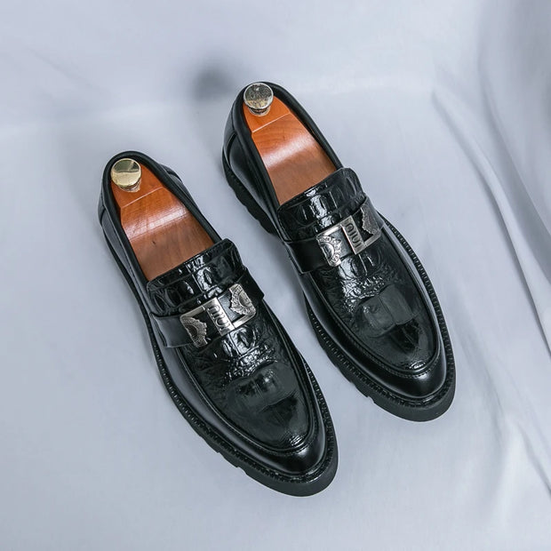 Men’s Business & Party Loafers – Slip-On Formal Shoes with Thick Sole and Metal Buckle