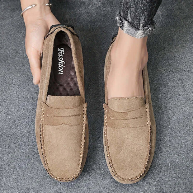 Men’s Faux Suede Slip-On Loafers – Breathable Driving & Walking Shoes