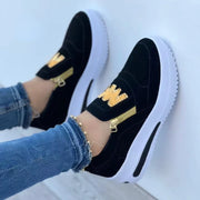 Women’s Side Zipper Platform Sneakers – Casual Double M Print Vulcanized Shoes for All Seasons