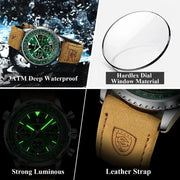 POEDAGAR Luxury Men’s Chronograph Watch – Waterproof Quartz Military Leather Wristwatch