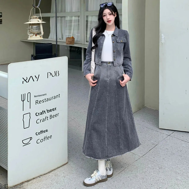Woman in a denim outfit standing next to a 'XAY PUB' sign.
