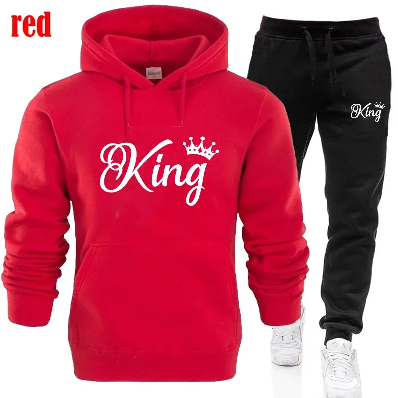 KING & QUEEN Matching Couple Tracksuit – 2-Piece Hoodie and Pants Set | Casual Streetwear Outfit for Autumn & Winter