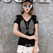 Comfy V-Neck Diamond T-Shirt for Women – Summer Casual Streetwear