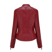 Women's Faux Leather Biker Jacket – Punk Rivet Style, Slim Fit, Retro Moto Outerwear