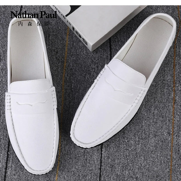 Leather men's shoes 2024 summer new driving flat casual style men's shoes trendy fashion outdoor lazy loafers men's shoes