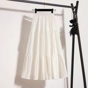 White Summer Women Long Skirts High Waist Elastic Korean Chic Long Cake A-line Sweet Skirt New In Clothes Casual Fashion Trend