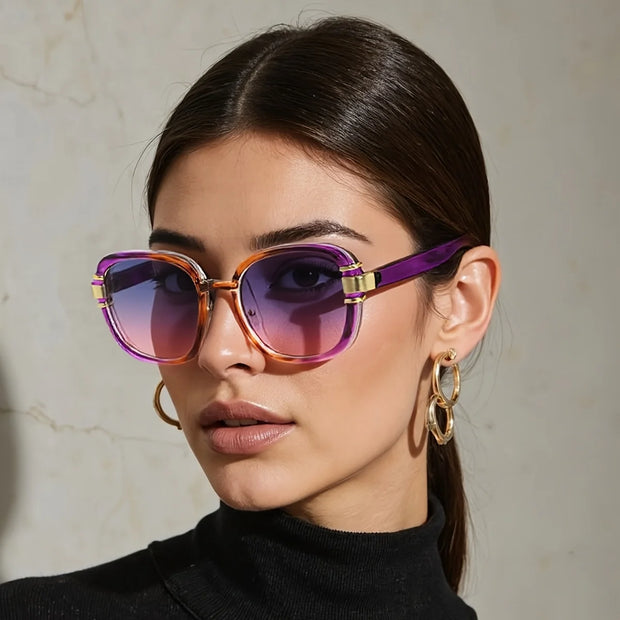 New In 2025 Sunglasses for Women Modern Fashion Purple Orange Gradient Decorative Glasses Transparent Plastic Frame Metal