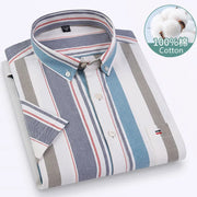 Men’s Classic Oxford Cotton Shirt – Short Sleeve Slim Fit Casual Plaid & Solid