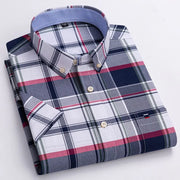 Men’s Classic Oxford Cotton Shirt – Short Sleeve Slim Fit Casual Plaid & Solid