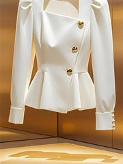 Vintage White Square Peplum Blouse