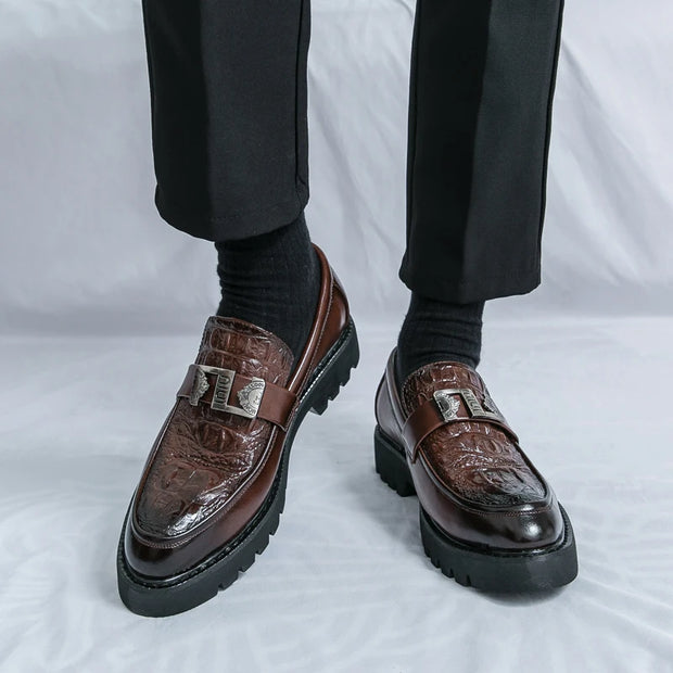 Men’s Business & Party Loafers – Slip-On Formal Shoes with Thick Sole and Metal Buckle