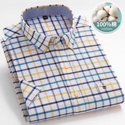 Men’s Classic Oxford Cotton Shirt – Short Sleeve Slim Fit Casual Plaid & Solid