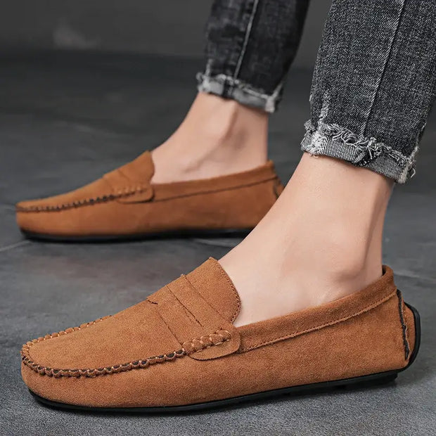 Men’s Faux Suede Slip-On Loafers – Breathable Driving & Walking Shoes