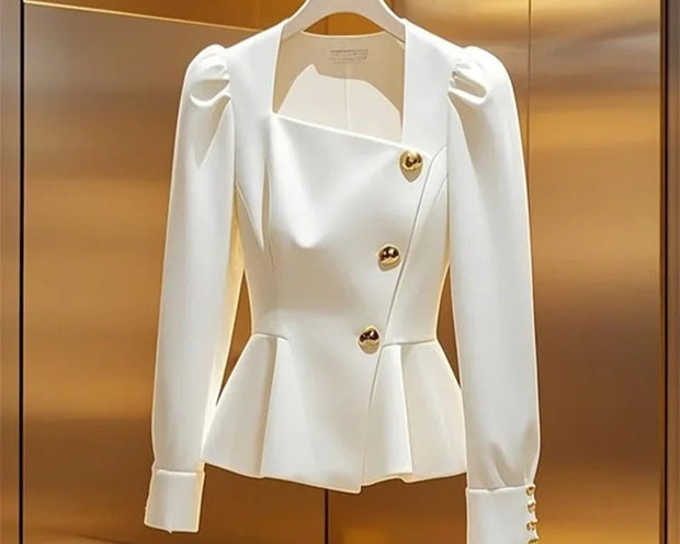 Vintage White Square Peplum Blouse