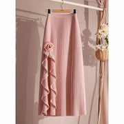 OCEANLOVE Irregular Ruffles Women Skirts Solid Pleated Autumn Winter A-line Jupe Femme Korean Fashion Elegant Retro Long Skirt