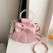 Elegant Bow Bucket Bag – Women’s PU Leather Crossbody with Round Handle & Detachable Strap