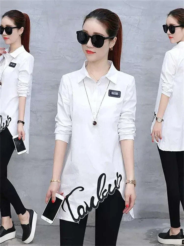 Elegant long sleeve blouse for ladies – embroidered design, plus size