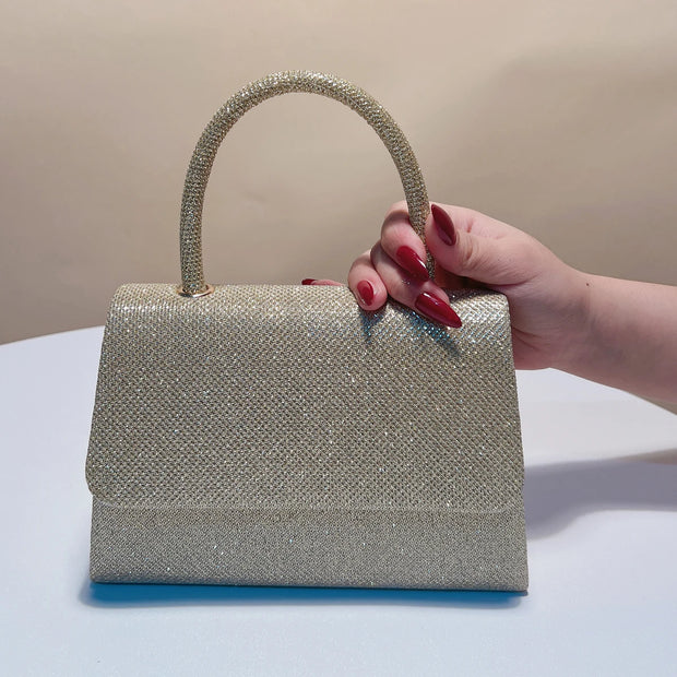 Sequins Glitter Evening Bags Bucket Design Handle Handbags Golden Color Cover Open Style Shoulder Clutch Bags