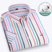 Men’s Classic Oxford Cotton Shirt – Short Sleeve Slim Fit Casual Plaid & Solid
