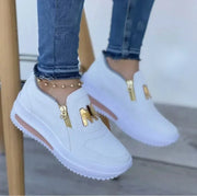 Women’s Side Zipper Platform Sneakers – Casual Double M Print Vulcanized Shoes for All Seasons