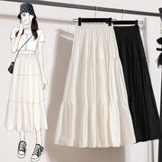 White Summer Women Long Skirts High Waist Elastic Korean Chic Long Cake A-line Sweet Skirt New In Clothes Casual Fashion Trend
