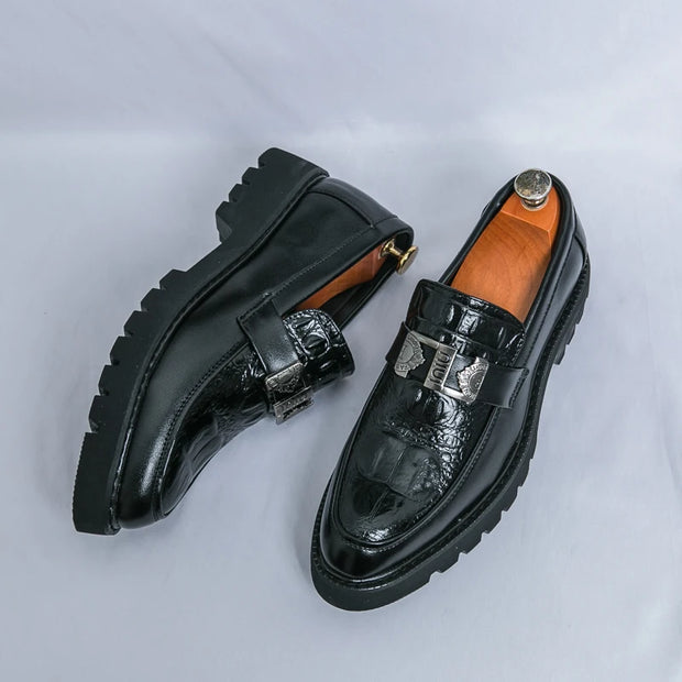 Men’s Business & Party Loafers – Slip-On Formal Shoes with Thick Sole and Metal Buckle