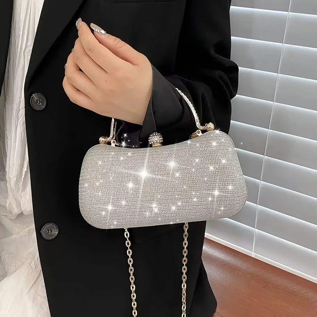 Luxury Glitter Mini Evening Bag – Women’s Rhinestone Chain Clutch for Party, Wedding & Prom