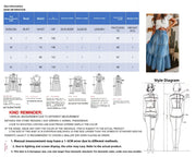 Size chart and style diagram for a skirt with measurements and illustrations.