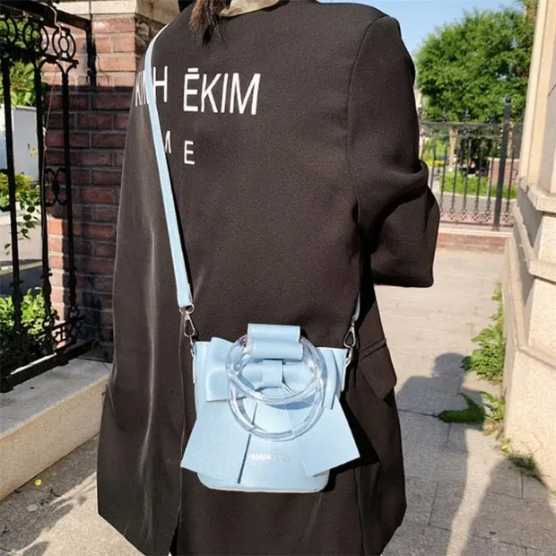 Elegant Bow Bucket Bag – Women’s PU Leather Crossbody with Round Handle & Detachable Strap