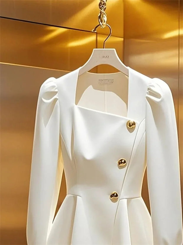 Vintage White Square Peplum Blouse
