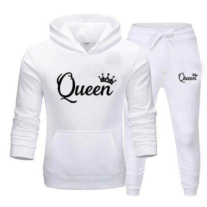 KING & QUEEN Matching Couple Tracksuit – 2-Piece Hoodie and Pants Set | Casual Streetwear Outfit for Autumn & Winter