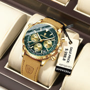 POEDAGAR Luxury Men’s Chronograph Watch – Waterproof Quartz Military Leather Wristwatch