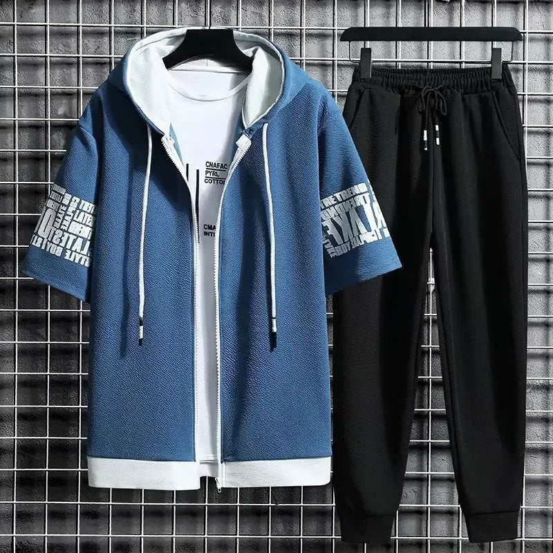 Men’s Summer Sports Set – 2-Piece Quick-Dry Hooded T-Shirt & Shorts | Casual Athletic Outfit for Running, Gym & Daily Wear
