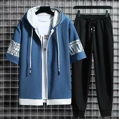 Men’s Summer Sports Set – 2-Piece Quick-Dry Hooded T-Shirt & Shorts | Casual Athletic Outfit for Running, Gym & Daily Wear