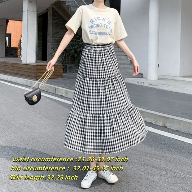 White Summer Women Long Skirts High Waist Elastic Korean Chic Long Cake A-line Sweet Skirt New In Clothes Casual Fashion Trend