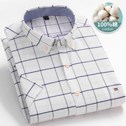 Men’s Classic Oxford Cotton Shirt – Short Sleeve Slim Fit Casual Plaid & Solid