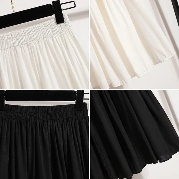 White Summer Women Long Skirts High Waist Elastic Korean Chic Long Cake A-line Sweet Skirt New In Clothes Casual Fashion Trend