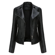 Women's Faux Leather Biker Jacket – Punk Rivet Style, Slim Fit, Retro Moto Outerwear
