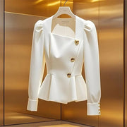 Vintage White Square Peplum Blouse