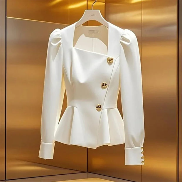 Vintage White Square Peplum Blouse