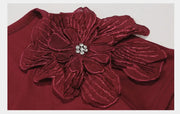 Chic Korean Skew Collar T-Shirt – Cotton Slim Fit Top with 3D Flower Appliqué