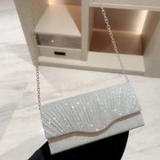 Wedding Party Handbag Ladies Glitter Silver Clutch Bag Envelope Evening Bag Fashion Elegant Long Purse Women Chain Shoulder Bags