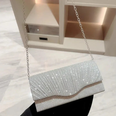 Wedding Party Handbag Ladies Glitter Silver Clutch Bag Envelope Evening Bag Fashion Elegant Long Purse Women Chain Shoulder Bags