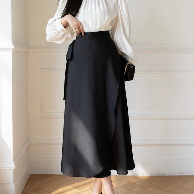 One Piece Asymmetric Women Summer Satin Skirt