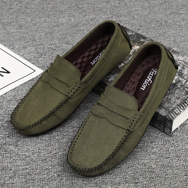 Men’s Faux Suede Slip-On Loafers – Breathable Driving & Walking Shoes