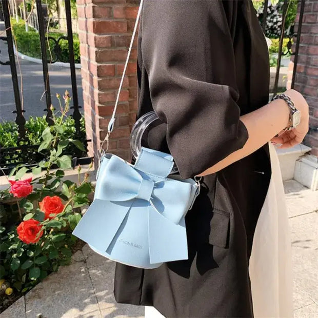 Elegant Bow Bucket Bag – Women’s PU Leather Crossbody with Round Handle & Detachable Strap